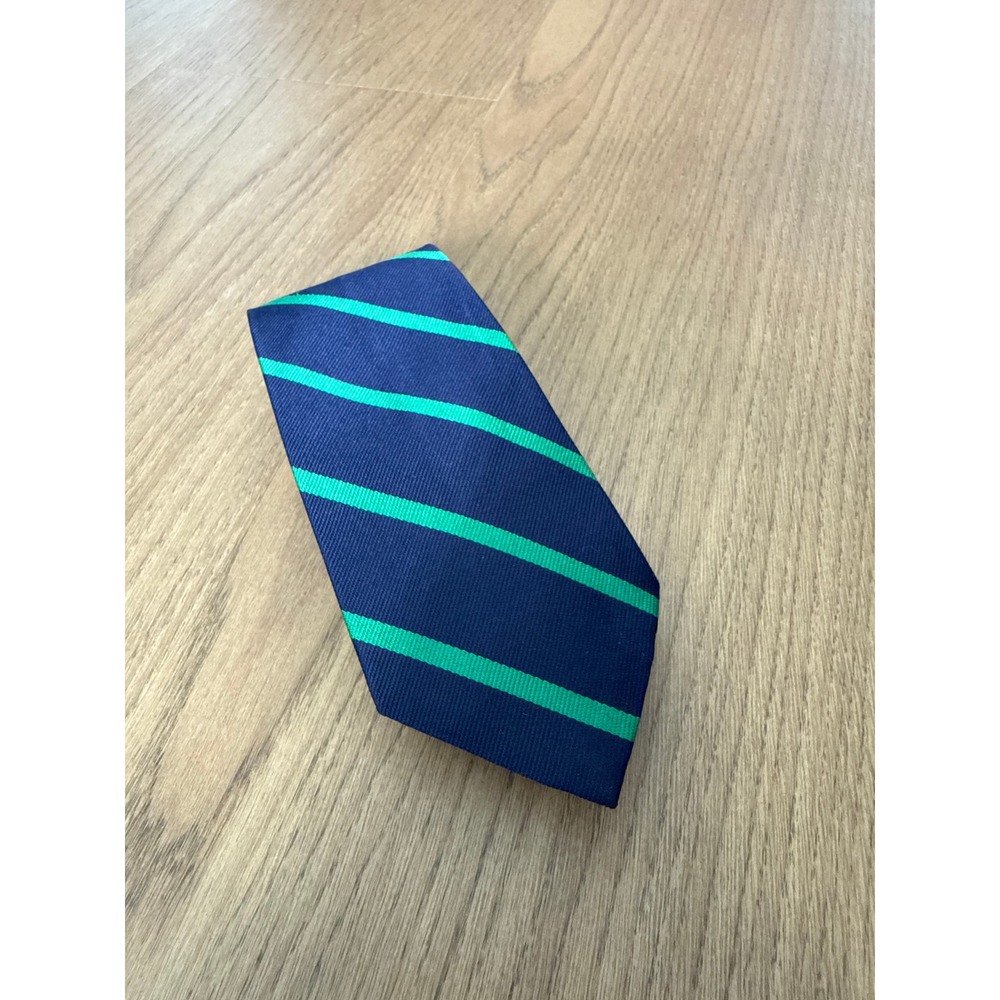 Polo Ralph Lauren Mens Silk Repp Stripe Tie Navy Blue Green Hand Finished Italy